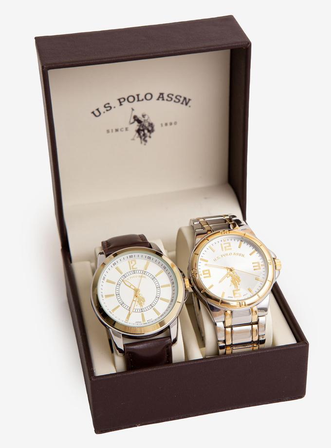 USPA MEN'S STRAP AND LINK WATCH SET On Sale