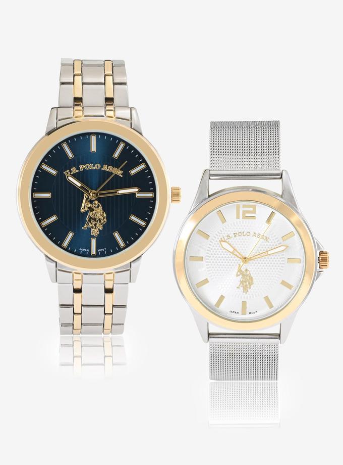 USPA MEN'S TWO TONE MESH AND BRACELET WATCH SET New Arrival