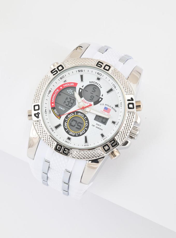 USPA MEN'S WHITE RUBBER STRAP ANA DIGI SPORTS WATCH Free shipping