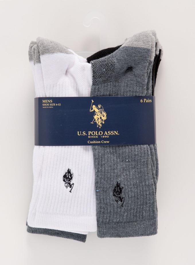 USPA MENS 6PK ASSORTED SOLID CREW SOCKS Free shipping