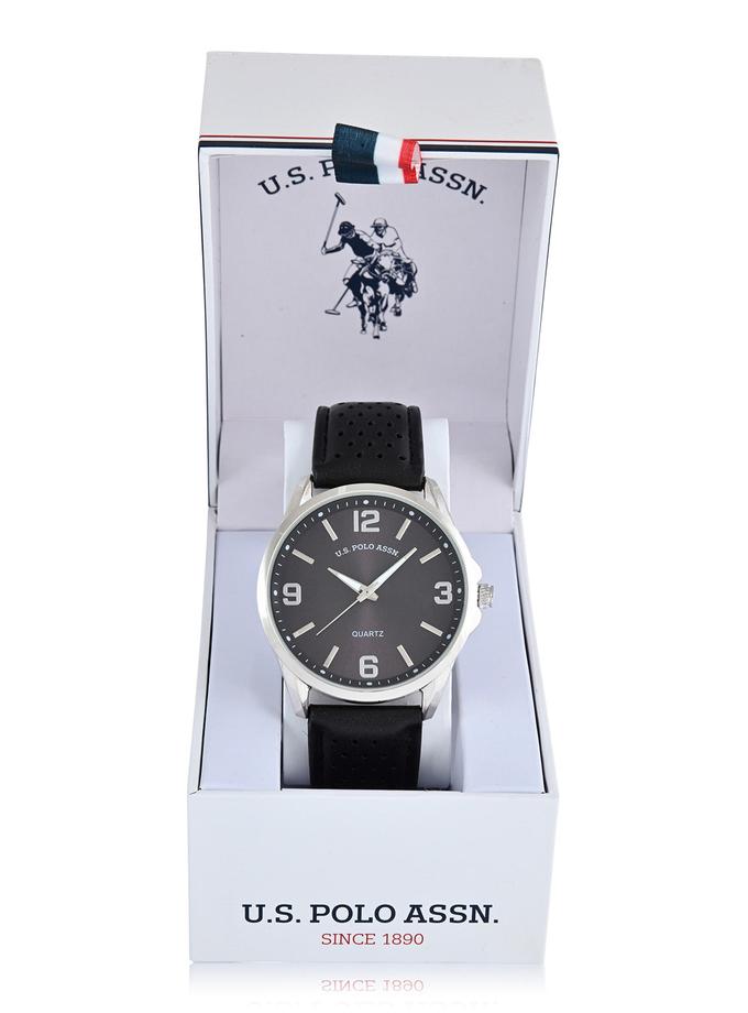 USPA MENS PERFORATED BLACK STRAP ANALOG WATCH On Sale