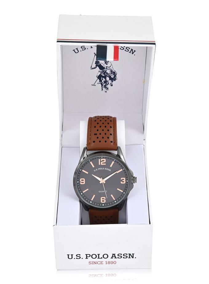 USPA MENS PERFORATED BROWN STRAP ANALOG WATCH High Quality