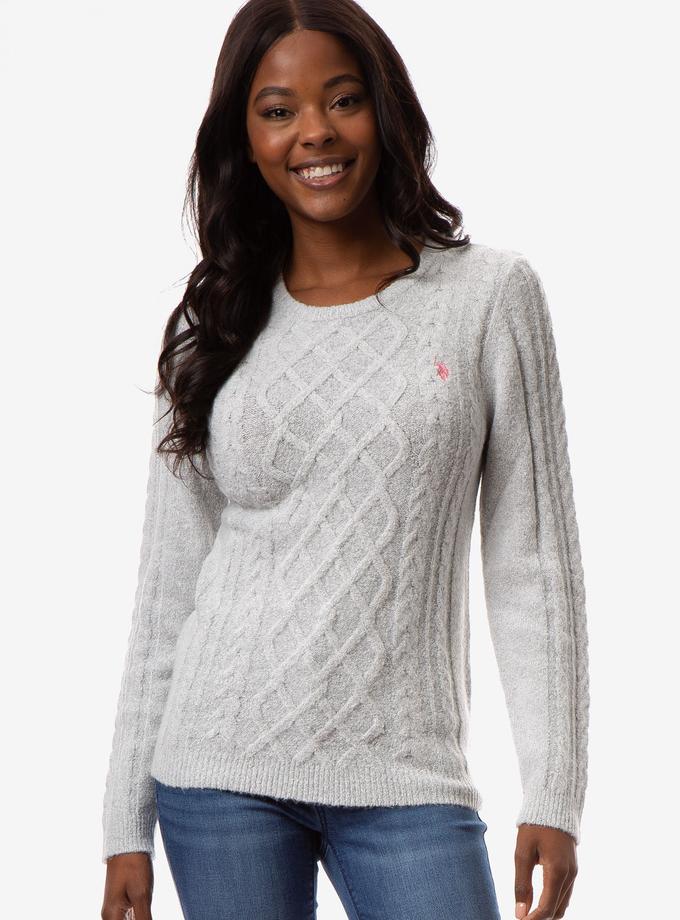 USPA MIXED CABLE CREW NECK SWEATER Same Day Delivery