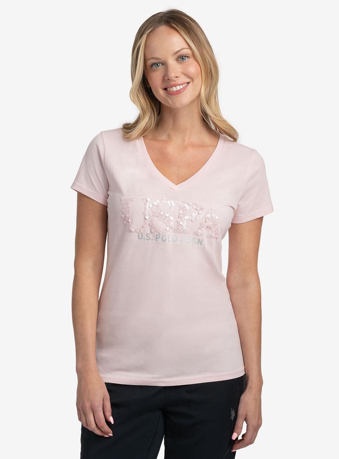 USPA MIXED SEQUINS V-NECK JERSEY T-SHIRT Best Buy