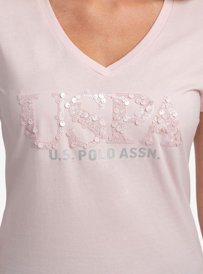 USPA MIXED SEQUINS V-NECK JERSEY T-SHIRT Best Buy