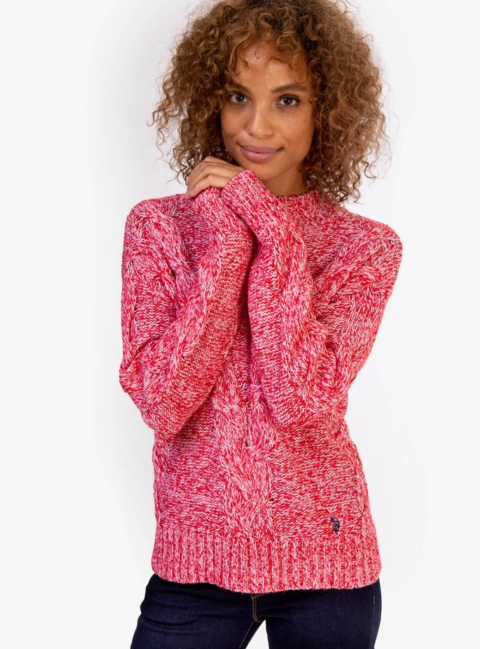 USPA MOCK NECK MARLED CABLE KNIT SWEATER Free shipping