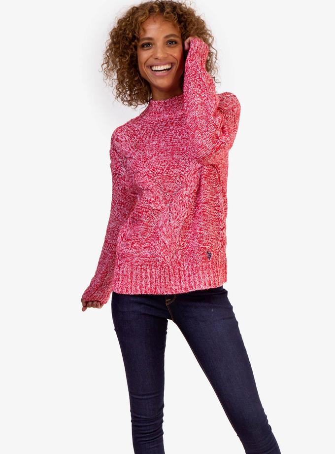 USPA MOCK NECK MARLED CABLE KNIT SWEATER Free shipping