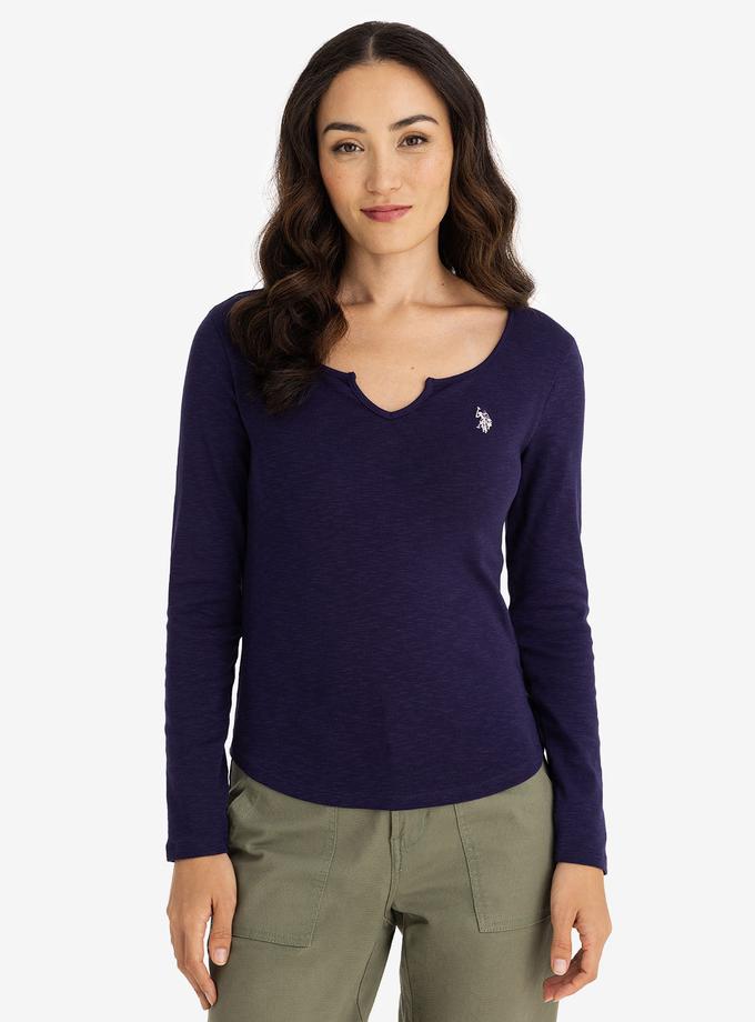 USPA NOTCH NECK LONG SLEEVE T-SHIRT For Sale