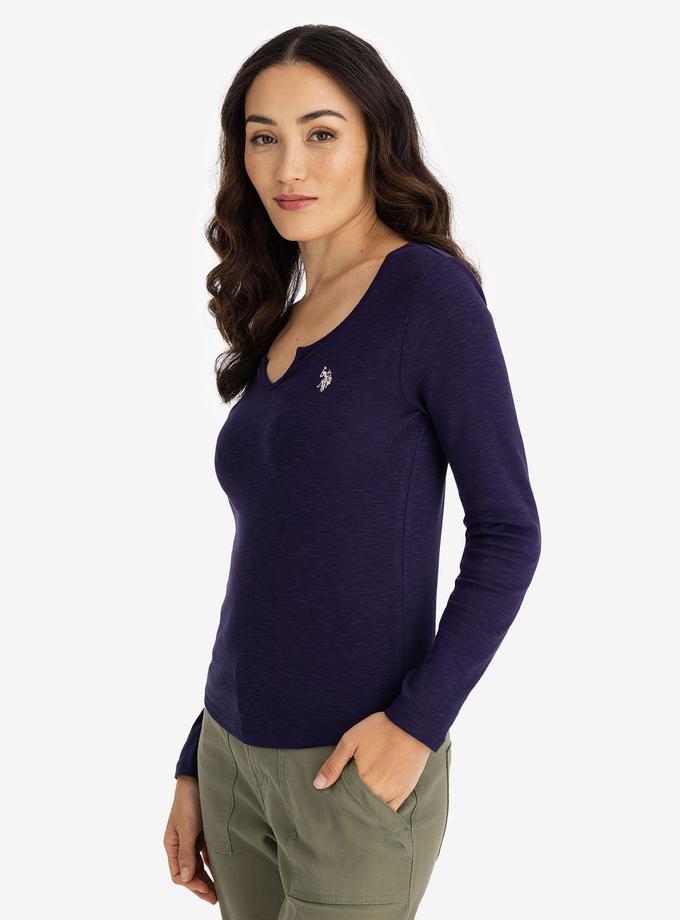 USPA NOTCH NECK LONG SLEEVE T-SHIRT For Sale