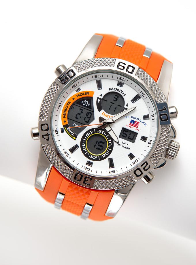 USPA ORANGE RESIN AND SILVER LINK ANA-DIGI WATCH High Quality