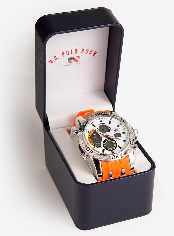 USPA ORANGE RESIN AND SILVER LINK ANA-DIGI WATCH High Quality