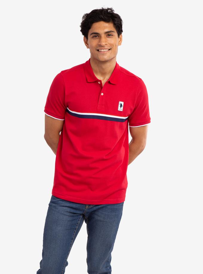 USPA PIECED SIGNATURE STRIPE PIQUE POLO SHIRT For Sale