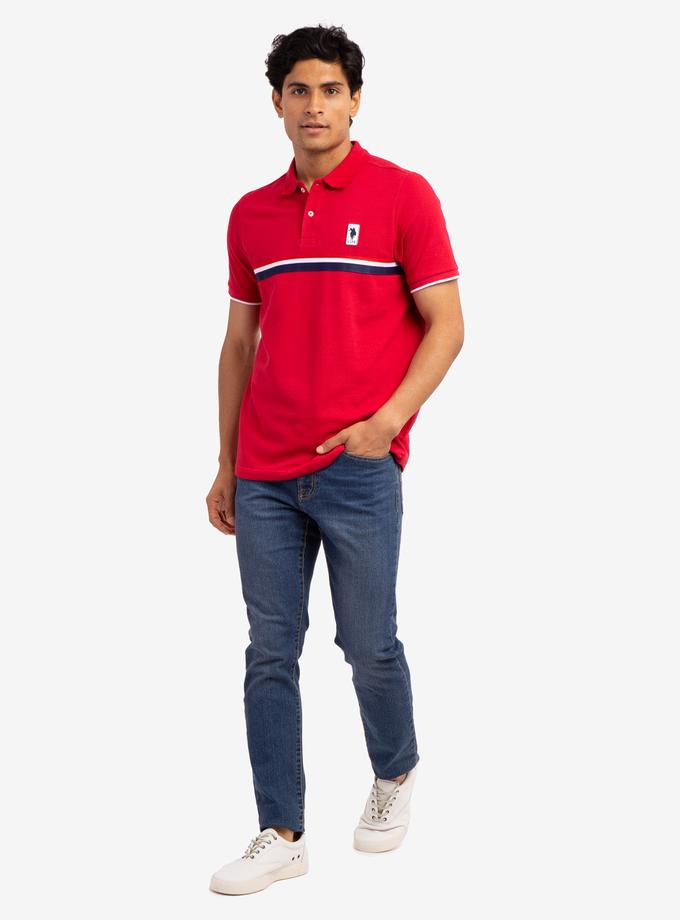 USPA PIECED SIGNATURE STRIPE PIQUE POLO SHIRT For Sale