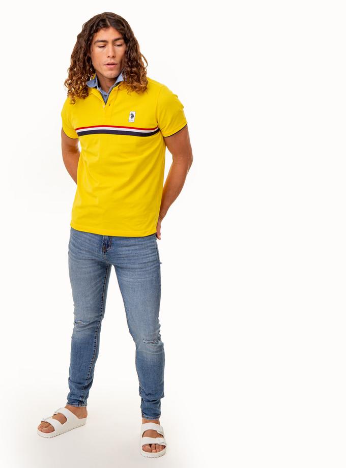 USPA PIECED SIGNATURE STRIPE PIQUE POLO SHIRT On Sale