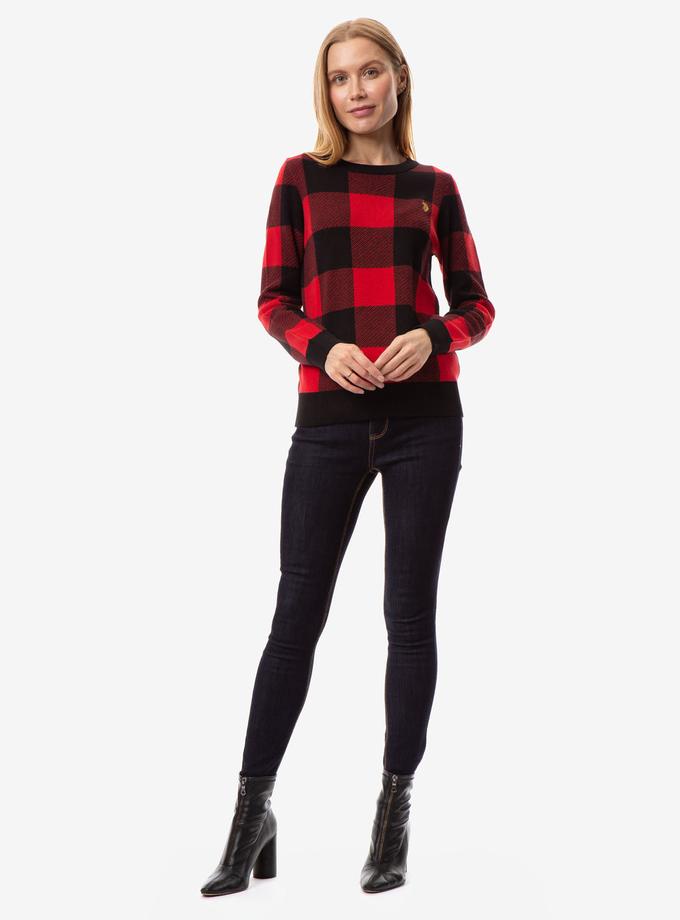 USPA PLAID CREW NECK SWEATER High Quality