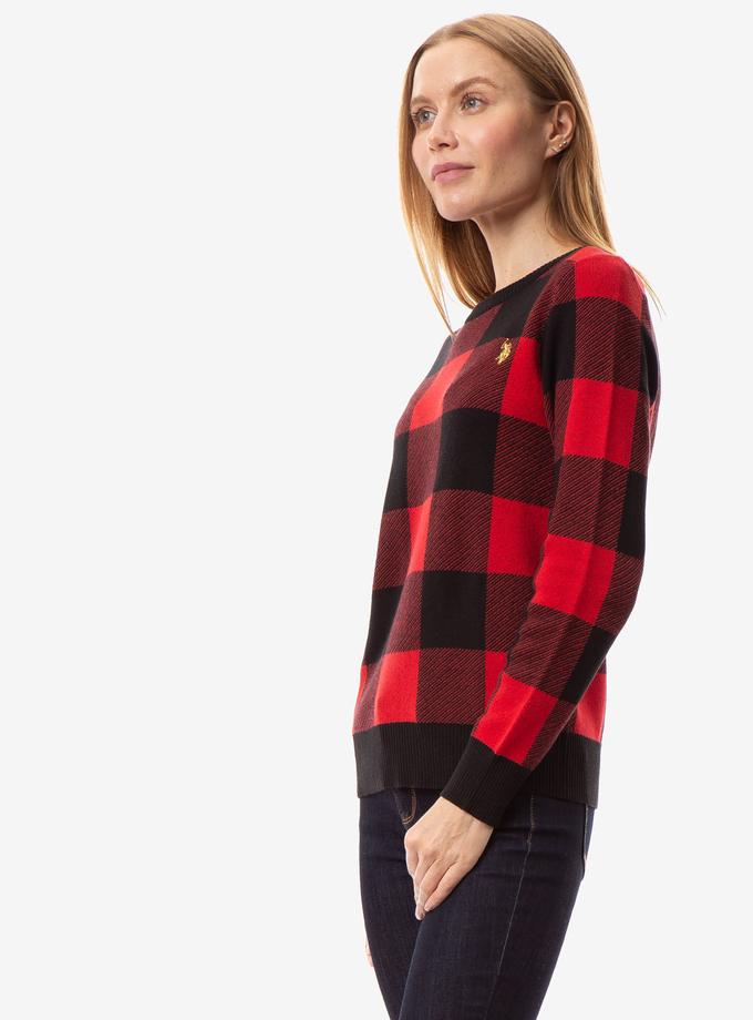 USPA PLAID CREW NECK SWEATER High Quality