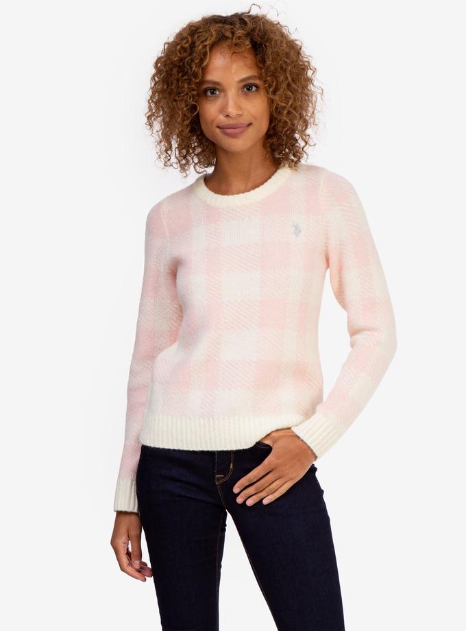 USPA PLAID CREW NECK SWEATER Same Day Delivery