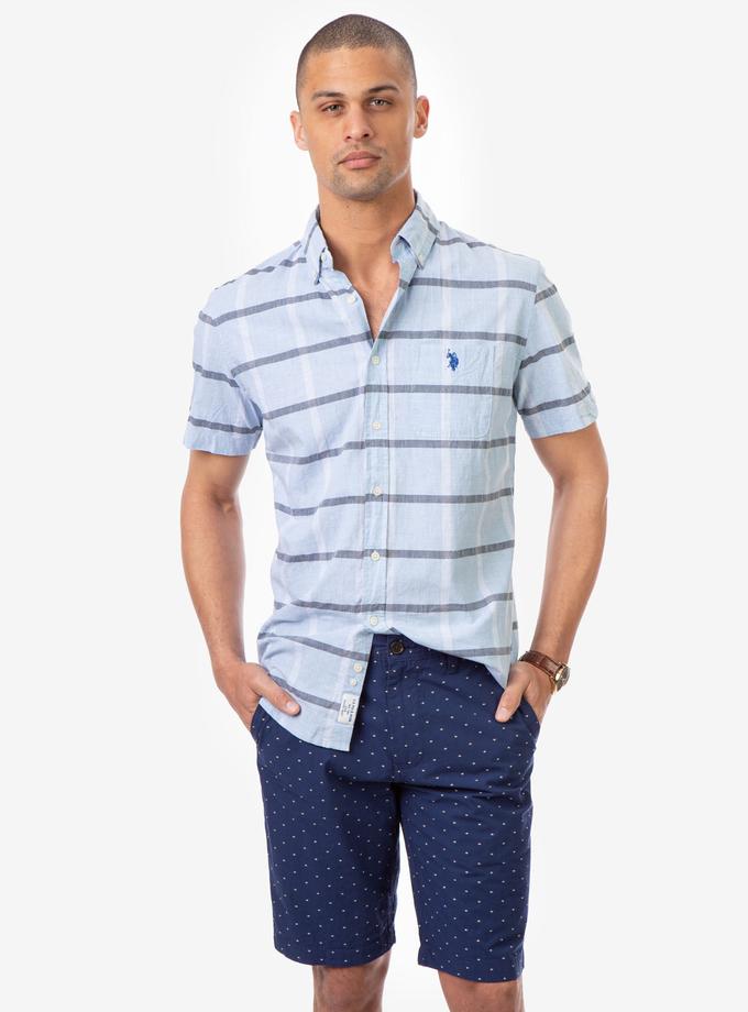 USPA PLAID HEATHER POPLIN SHORT SLEEVE SHIRT Best Seller