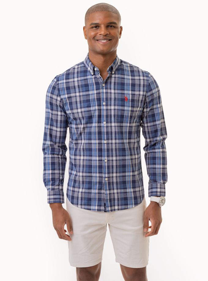 USPA PLAID LONG SLEEVE WOVEN SHIRT WITH POCKET High Quality