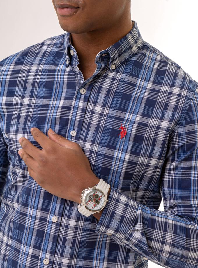 USPA PLAID LONG SLEEVE WOVEN SHIRT WITH POCKET High Quality