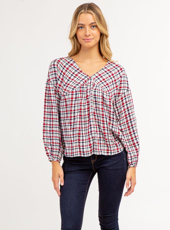 USPA PLAID POETIC V-NECK TOP Best Seller