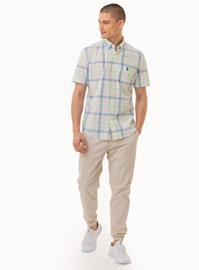 USPA PLAID POPLIN WOVEN SHORT SLEEVE SHIRT High Quality