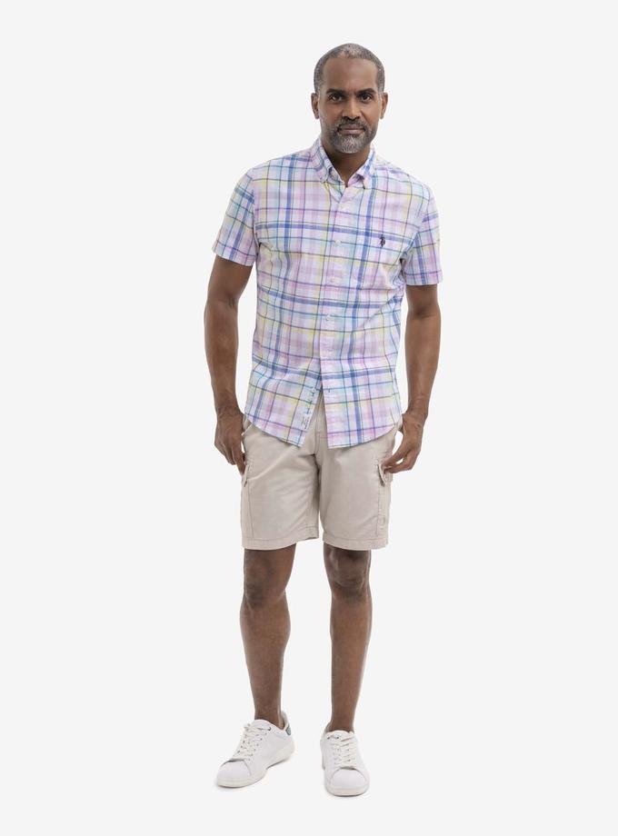 USPA PLAID SHORT SLEEVE POPLIN SHIRT WITH POCKET Free shipping