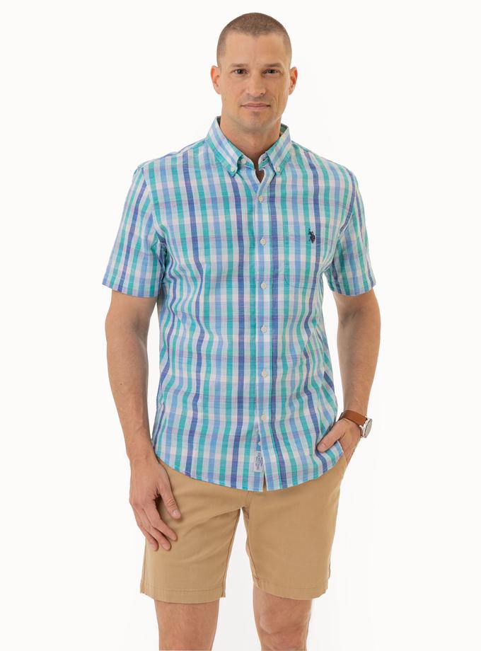 USPA PLAID SLUB POPLIN SHORT SLEEVE SHIRT High Quality