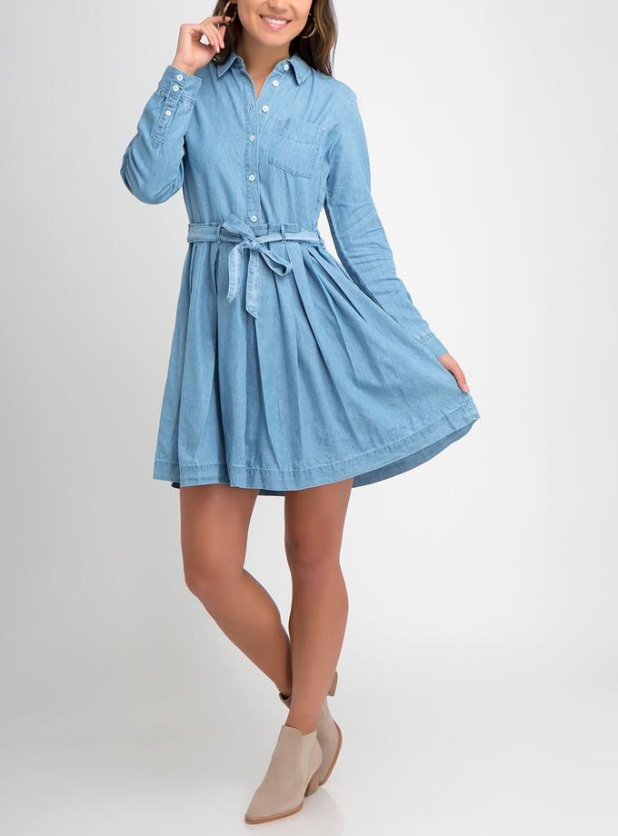 USPA PLEATED DENIM DRESS On Sale