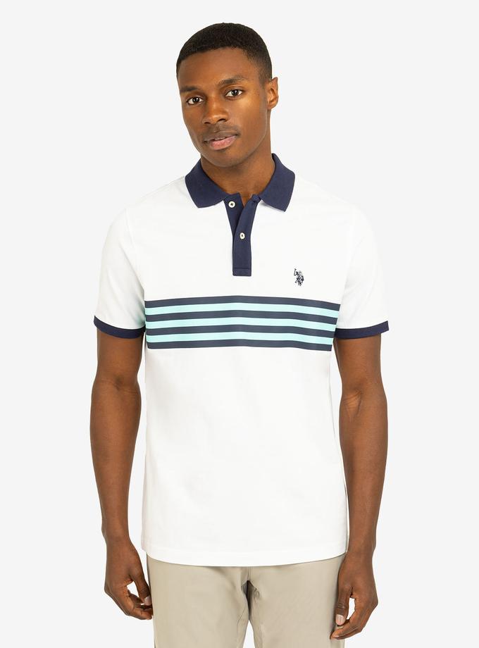 USPA PRINTED CHEST STRIPE PIQUE POLO SHIRT Same Day Delivery