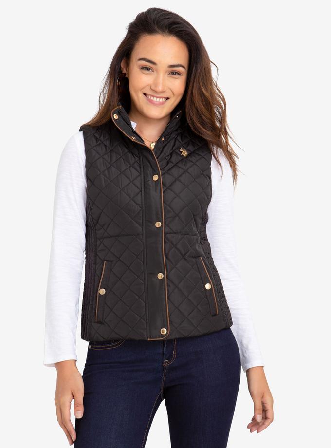 USPA QUILTED VEST WITH FAUX LEATHER PIPING High Quality