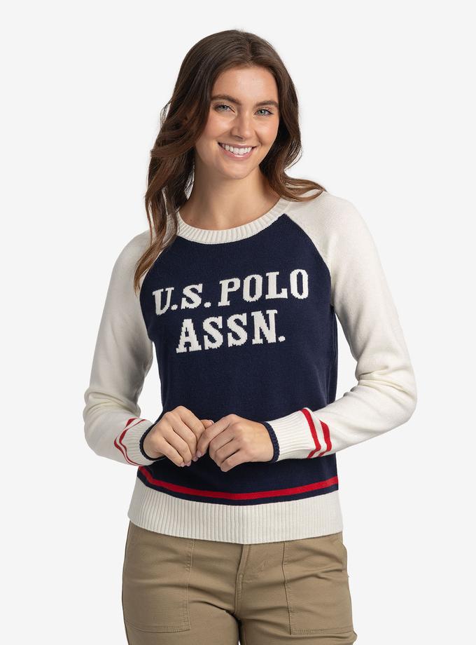 USPA RAGLAN SLEEVE BASEBALL CREW NECK SWEATER New Arrival