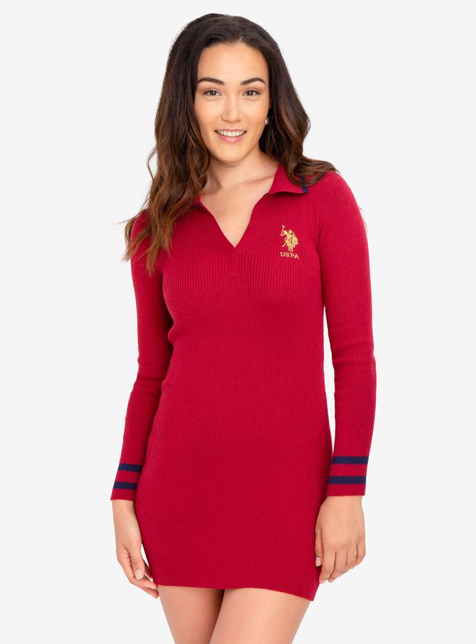 USPA RED SWEATER DRESS WITH GOLD LOGO On Sale