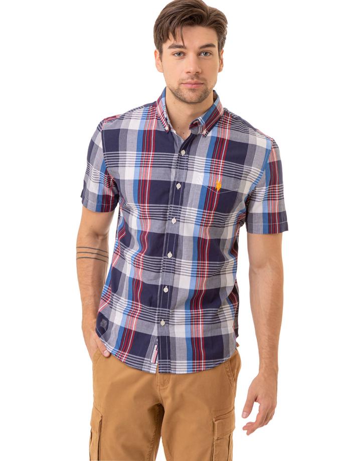 USPA RED WHITE AND BLUE PLAID MADRAS WOVEN SHIRT Free shipping