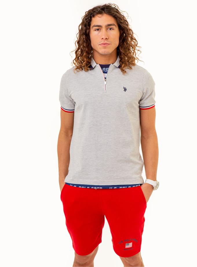 USPA RED WHITE AND BLUE ZIPPER PIQUE POLO SHIRT Best Price