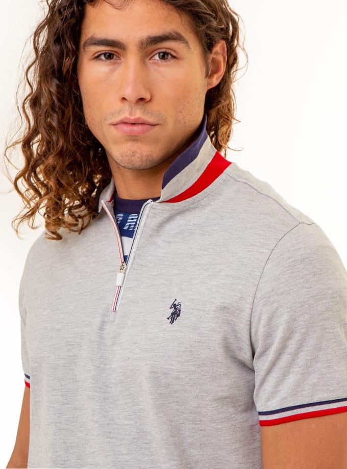 USPA RED WHITE AND BLUE ZIPPER PIQUE POLO SHIRT Best Price