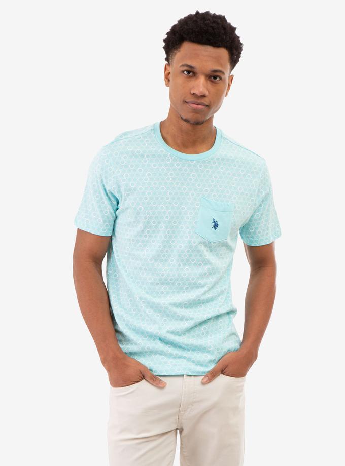 USPA RING PRINT CREW NECK T-SHIRT WITH POCKET For Sale