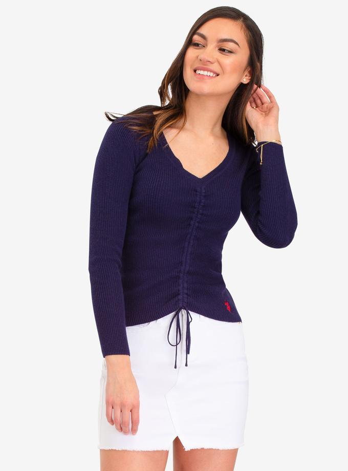 USPA RUCHED RIB V-NECK SWEATER Free shipping