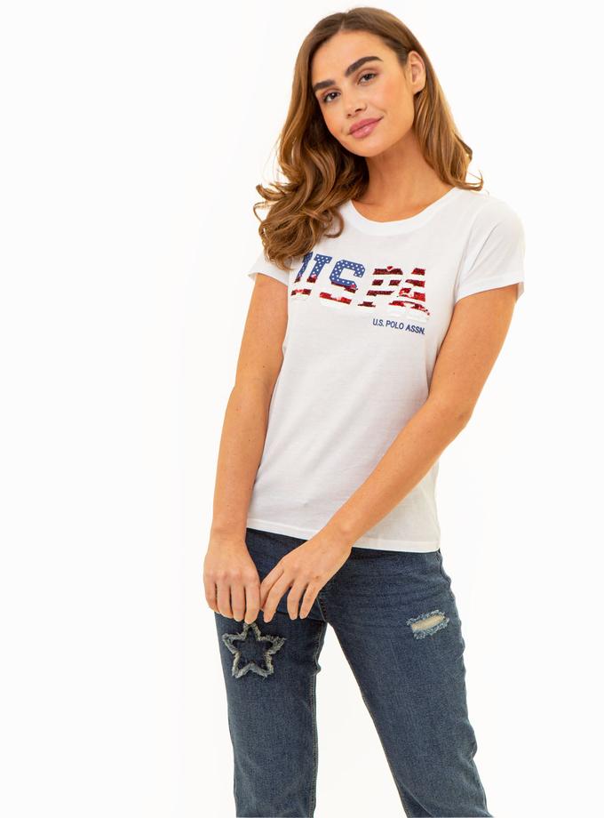 USPA SEQUINS FLAG SCOOP T-SHIRT Best Price