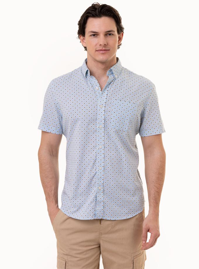 USPA SHORT SLEEVE DOT PRINT WOVEN SHIRT WITH POCKET High Quality