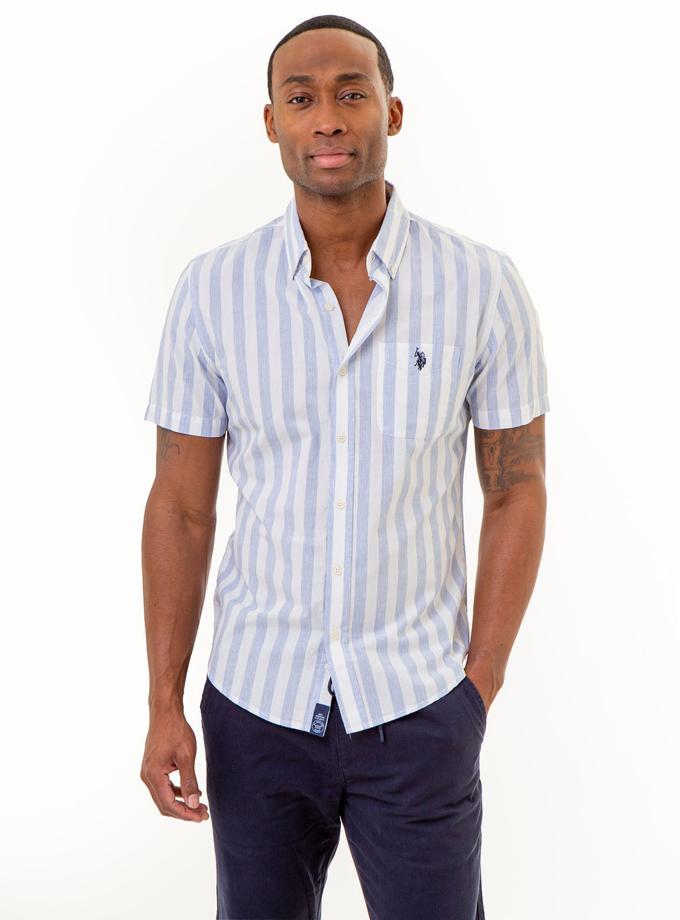 USPA SHORT SLEEVE HEATHER POPLIN STRIPED SHIRT Free shipping