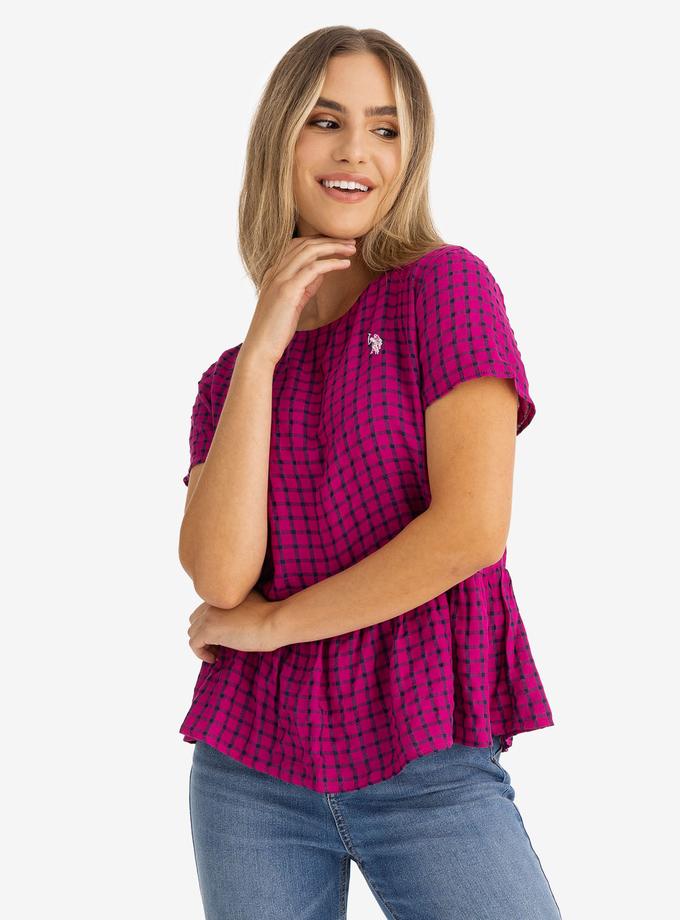 USPA SHORT SLEEVE PEPLUM GRID TOP For Sale