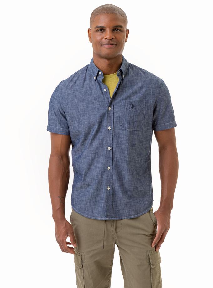 USPA SHORT SLEEVE SLUB CHAMBRAY WOVEN SHIRT Free shipping