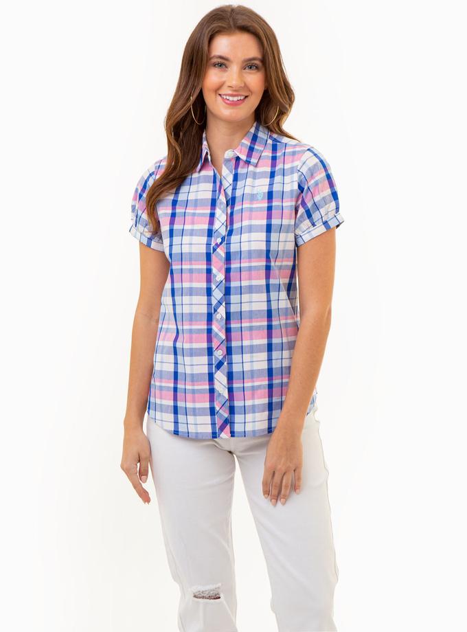 USPA SHORT SLEEVE TWIST CUFF MADRAS SHIRT Free shipping