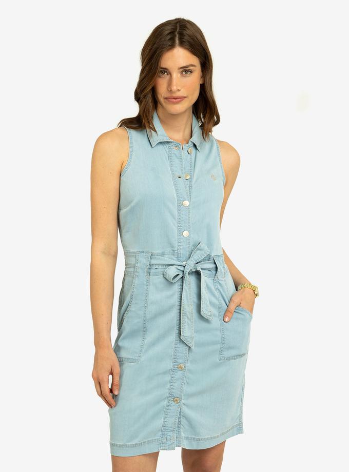 USPA SLEEVELESS SELF TIE DENIM DRESS Same Day Delivery