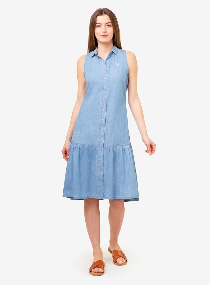 USPA SLEEVELESS TIERED CHAMBRAY DRESS Best Seller