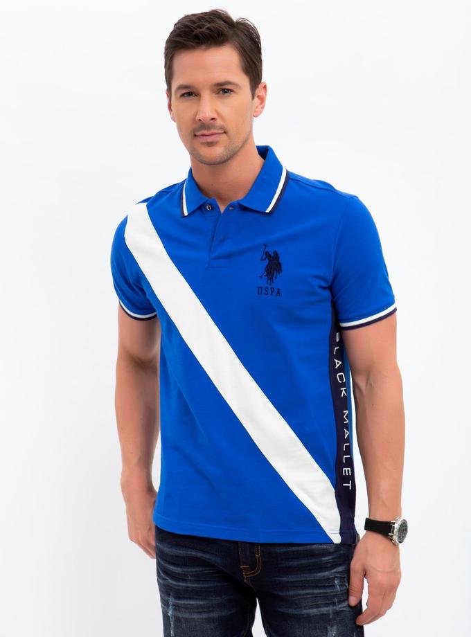 USPA SLIM FIT BLACK MALLET DIAGONAL STRIPE POLO SHIRT Same Day Delivery