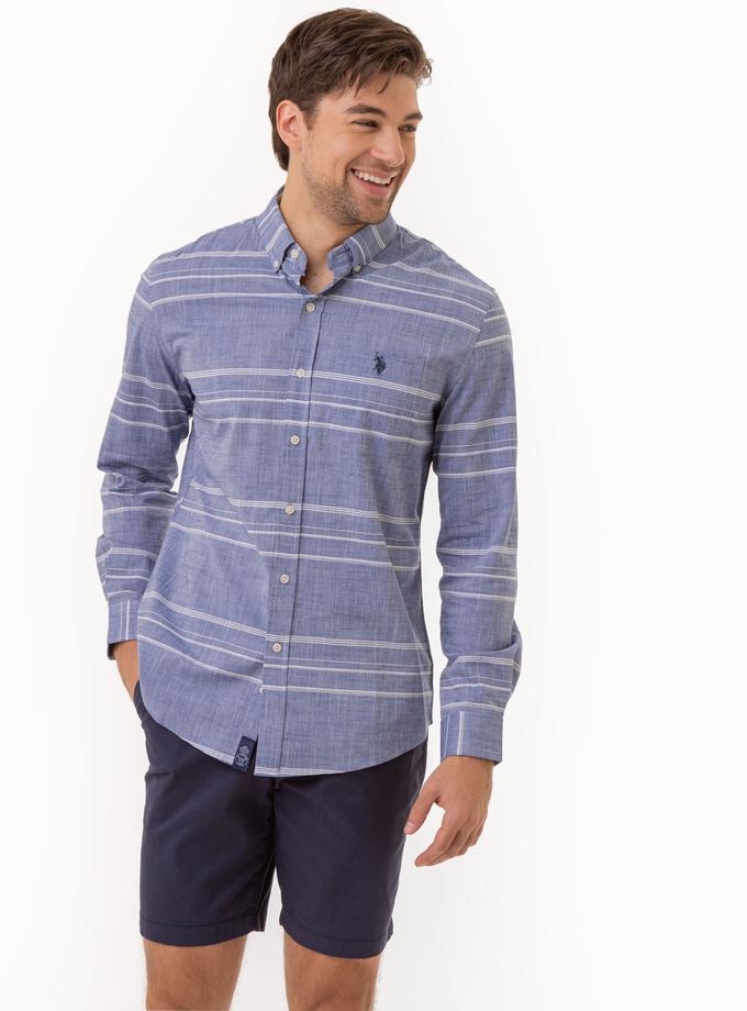 USPA SLUB POPLIN LONG SLEEVE STRIPED SHIRT For Sale