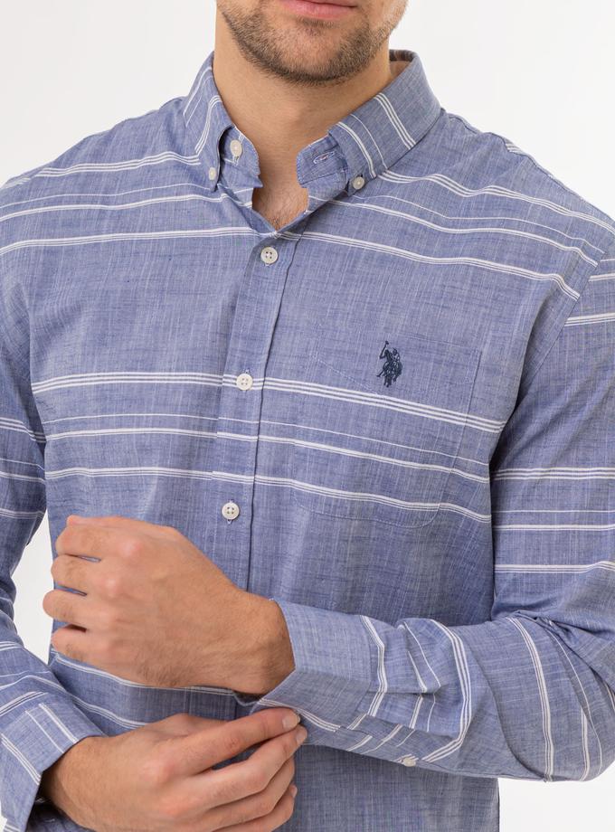 USPA SLUB POPLIN LONG SLEEVE STRIPED SHIRT For Sale