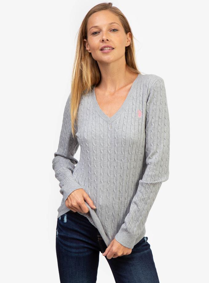 USPA SOFT CABLE V-NECK SWEATER Best Seller